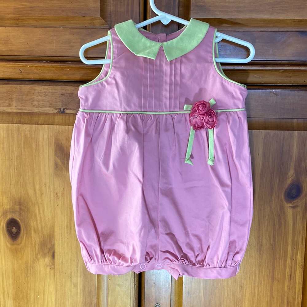 Vintage Hartstrings Baby 18 Month Pink Flower Romper Dress